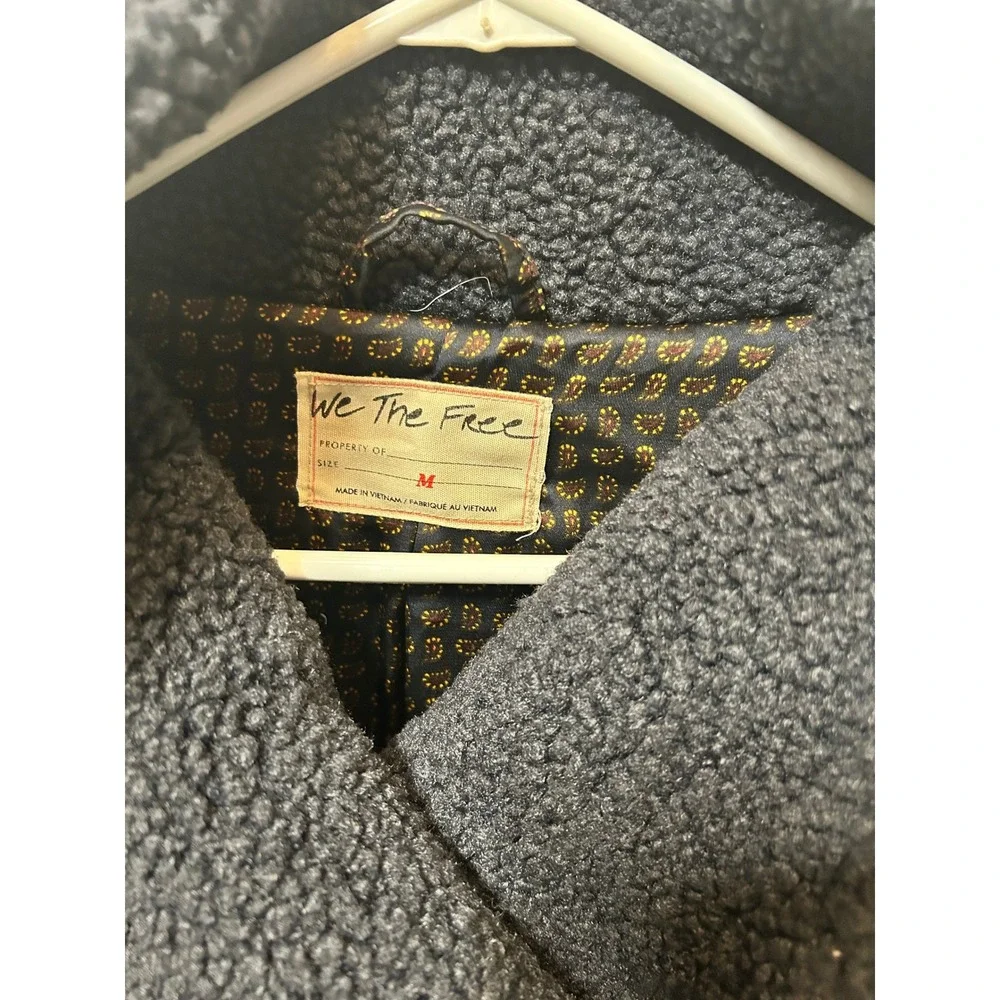 We The Free Free People Teddy Fleece Jacket Charcoal Grey‎ Sherpa Asymmetrical M